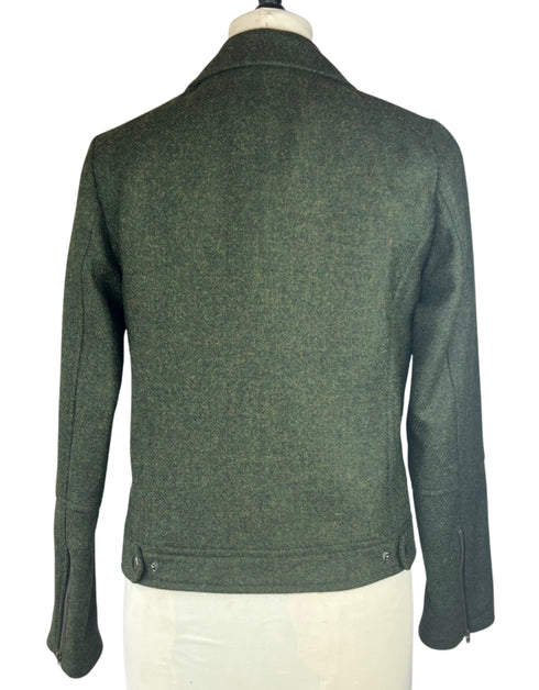 Julian Road Tweed Jackets Tweed Biker Jacket - Forest Green Lambswool Herringbone