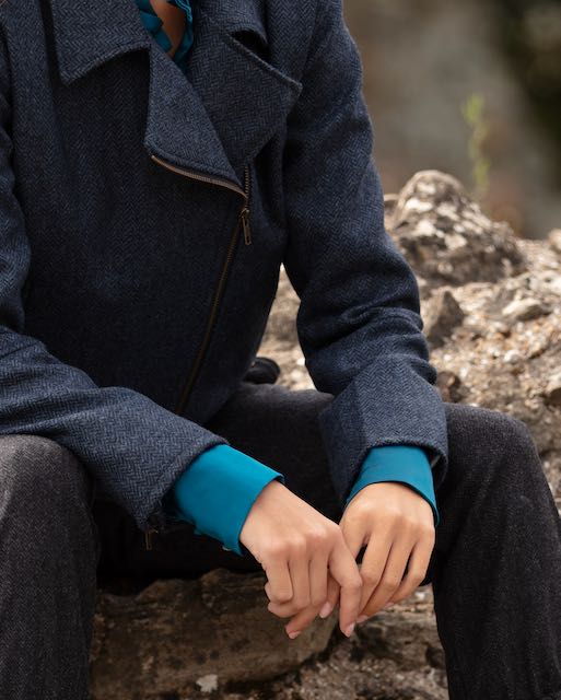 Julian Road Tweed Jackets Tweed Biker Jacket - Indigo Shetland Herringbone