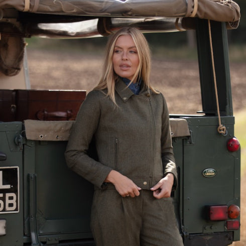 Julian Road Tweed Jackets Tweed Biker Jacket - Khaki herringbone