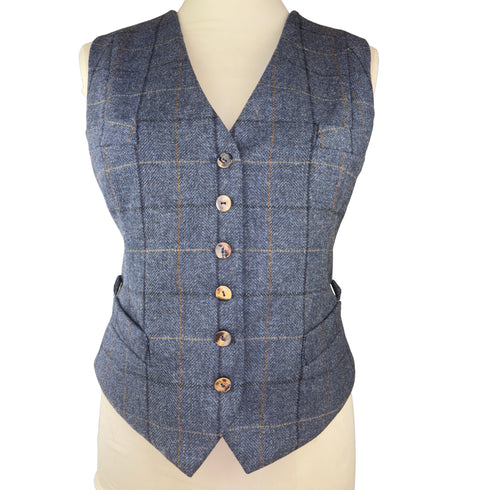 Julian Road Waistcoat Annie Ladies Tweed Waistcoat - Blue Merino Windowpane