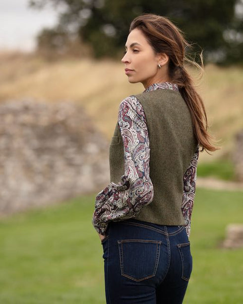 Julian Road Waistcoat Annie Ladies Tweed Waistcoat - Sage Herringbone