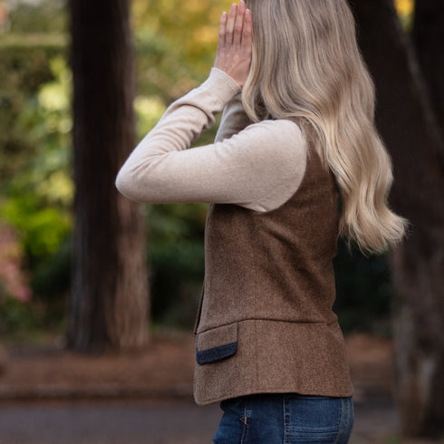 Julian Road Waistcoat India Ladies Tweed Waistcoat -Camel Herringbone