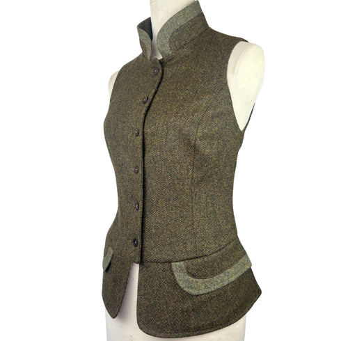 Julian Road Waistcoat India Ladies Tweed Waistcoat -Olive Green Herringbone