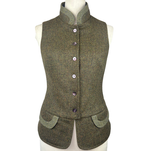 Julian Road Waistcoat India Ladies Tweed Waistcoat -Olive Green Herringbone