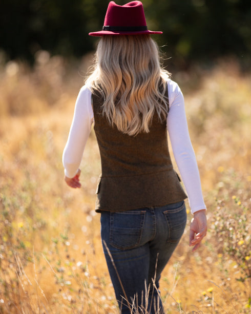Julian Road Waistcoat India Ladies Tweed Waistcoat -Olive Green Herringbone