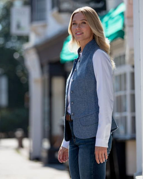 Julian Road Waistcoat India Ladies Tweed Waistcoat -Pale Blue Shetland