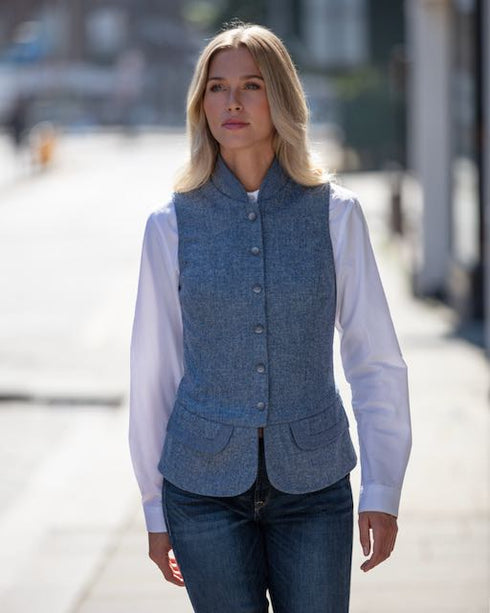 Julian Road Waistcoat India Ladies Tweed Waistcoat -Pale Blue Shetland