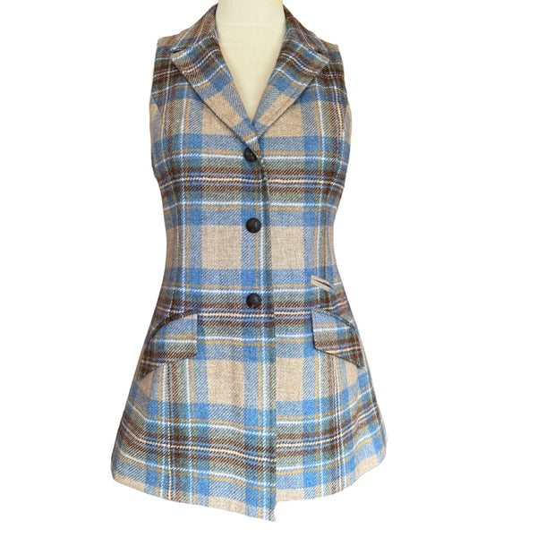 Julian Road Waistcoat Mill Street Ladies Tweed Waistcoat - Beige/Blue Tartan