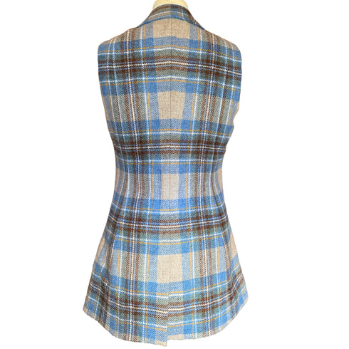 Julian Road Waistcoat Mill Street Ladies Tweed Waistcoat - Beige/Blue Tartan