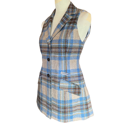 Julian Road Waistcoat Mill Street Ladies Tweed Waistcoat - Beige/Blue Tartan