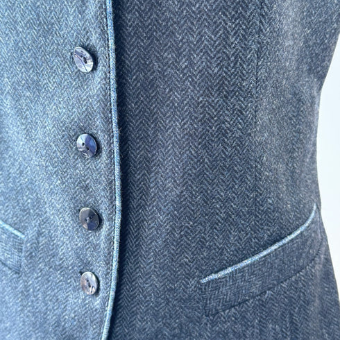 Julian Road Waistcoat Regency Ladies Tweed Waistcoat -Blue Merino Herringbone