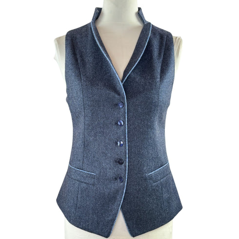 Julian Road Waistcoat Regency Ladies Tweed Waistcoat -Blue Merino Herringbone