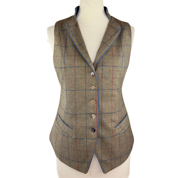Julian Road Waistcoat Regency Ladies Tweed Waistcoat -Green Merino Windowpane