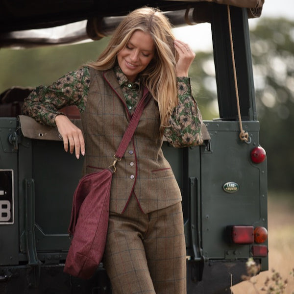 Julian Road Waistcoat Regency Ladies Tweed Waistcoat -Green Merino Windowpane