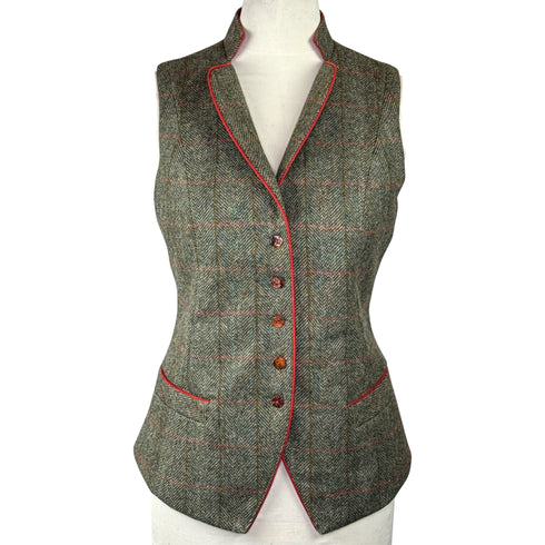 Julian Road Waistcoat Regency Ladies Tweed Waistcoat - Green windowpane herringbone