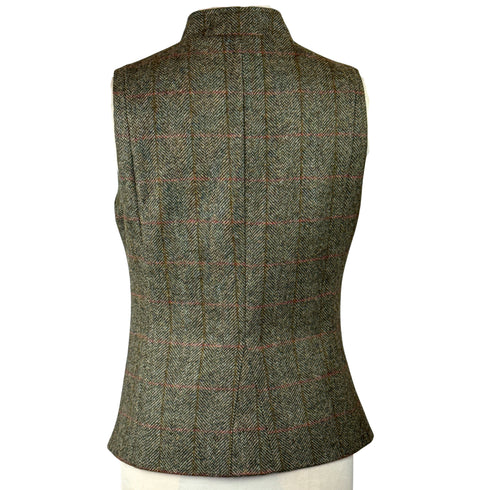 Julian Road Waistcoat Regency Ladies Tweed Waistcoat - Green windowpane herringbone