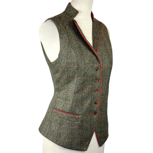 Julian Road Waistcoat Regency Ladies Tweed Waistcoat - Green windowpane herringbone