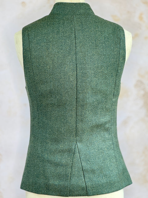 Julian Road Waistcoat Regency Ladies Tweed Waistcoat -Jade Merino Herringbone