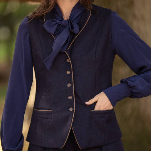 Julian Road Waistcoat Regency Ladies Tweed Waistcoat -Navy Merino Wool