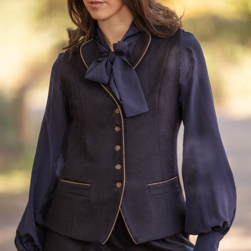 Julian Road Waistcoat Regency Ladies Tweed Waistcoat -Navy Merino Wool
