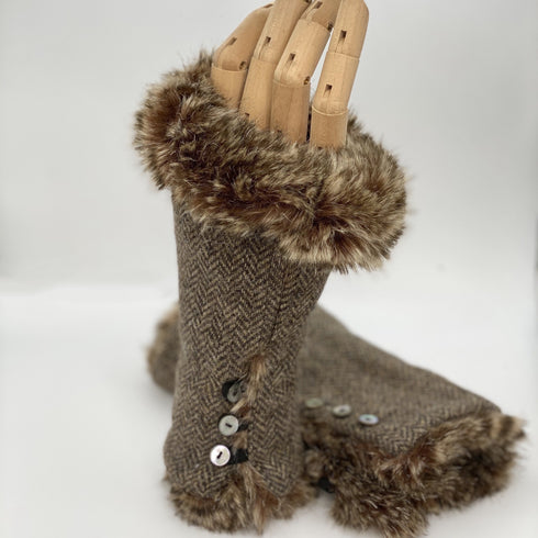 Julian Road Gloves Country Brown Herringbone Tweed Wrist Warmers