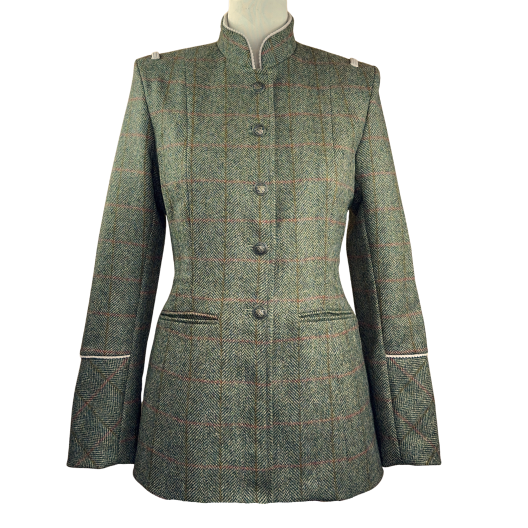 Isla Nehru Style Tweed Jacket Green Windowpane Herringbone Julian Road Isla Nehru Style Tweed Jacket Green Windowpane Herringbone Julian Road